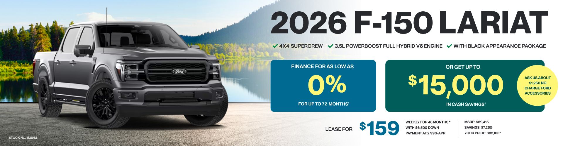 Lease a 2026 Ford F-150 Lariat 4X4 SuperCrew for $159 weekly*