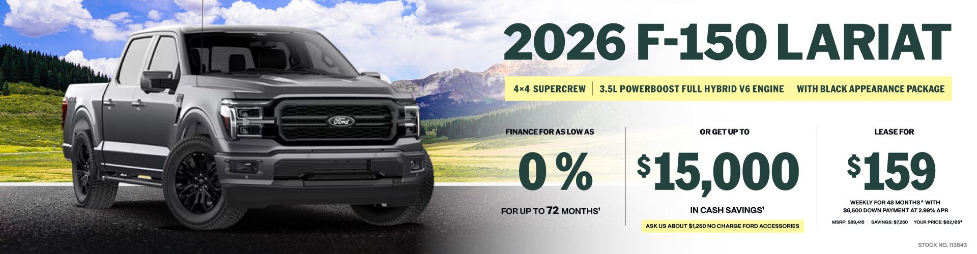 Lease a 2026 Ford F-150 Lariat 4X4 SuperCrew for $159 weekly*