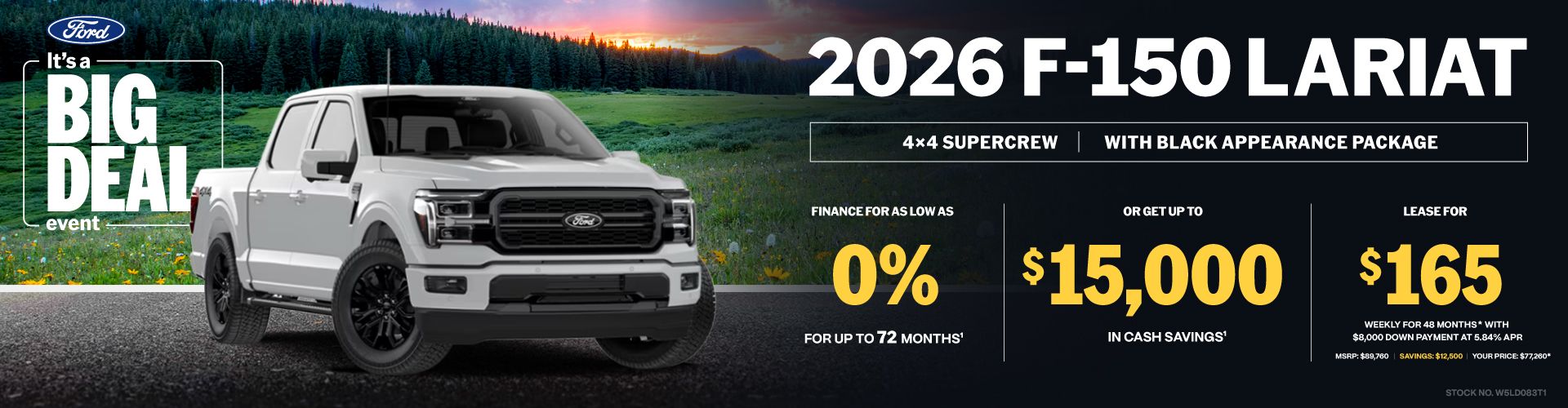 Lease a 2026 Ford F-150 Lariat 4X4 SuperCrew for $165 weekly*