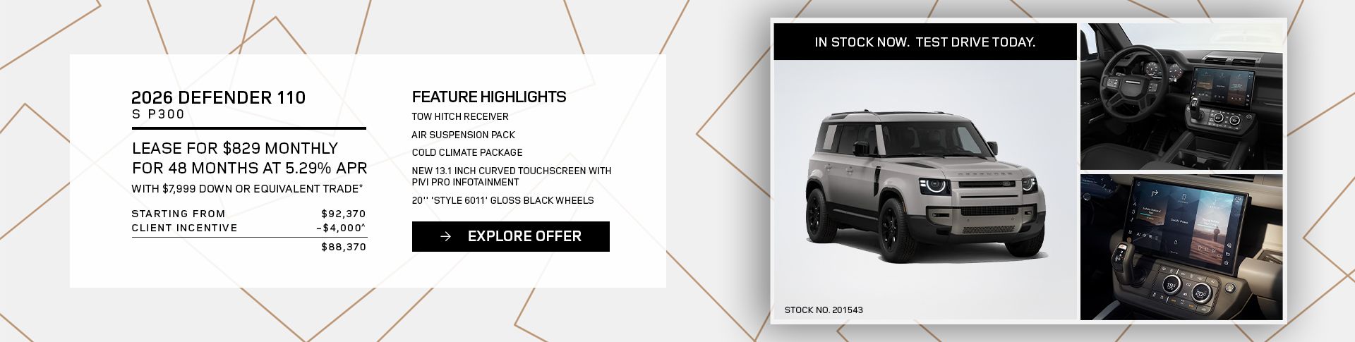 Lease a 2026 Defender 110 S P300 for $829 monthly*