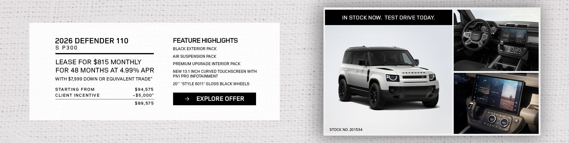 Lease a 2026 Defender 110 S P300 for $815 monthly*