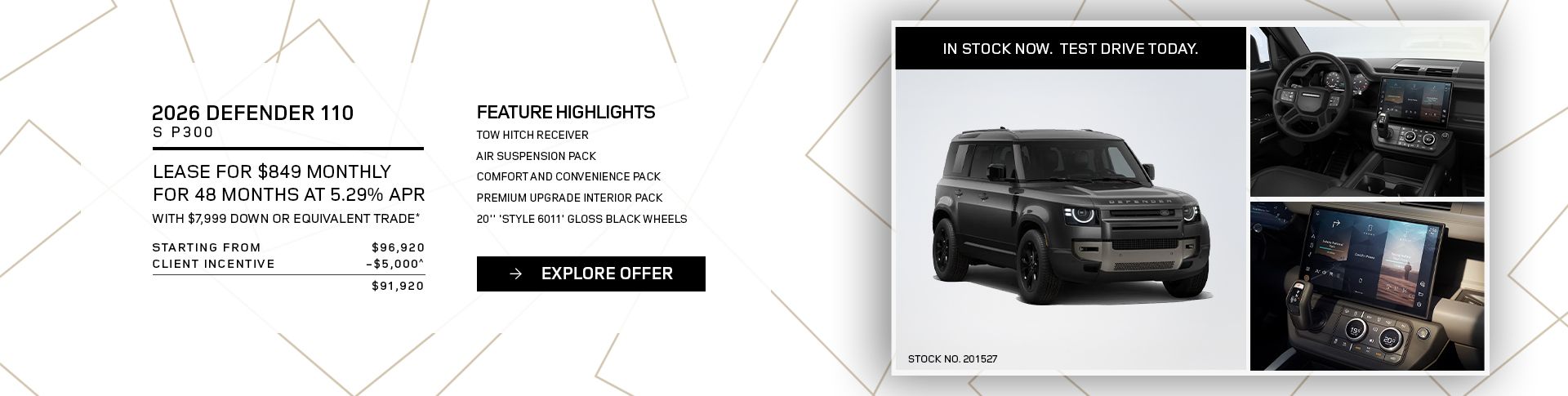 Lease a 2026 Defender 110 S P300 for $849 monthly*