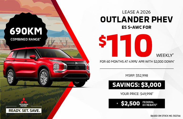 Lease a 2026 Mitsubishi Outlander PHEV ES S-AWC for as low as $110 weekly*