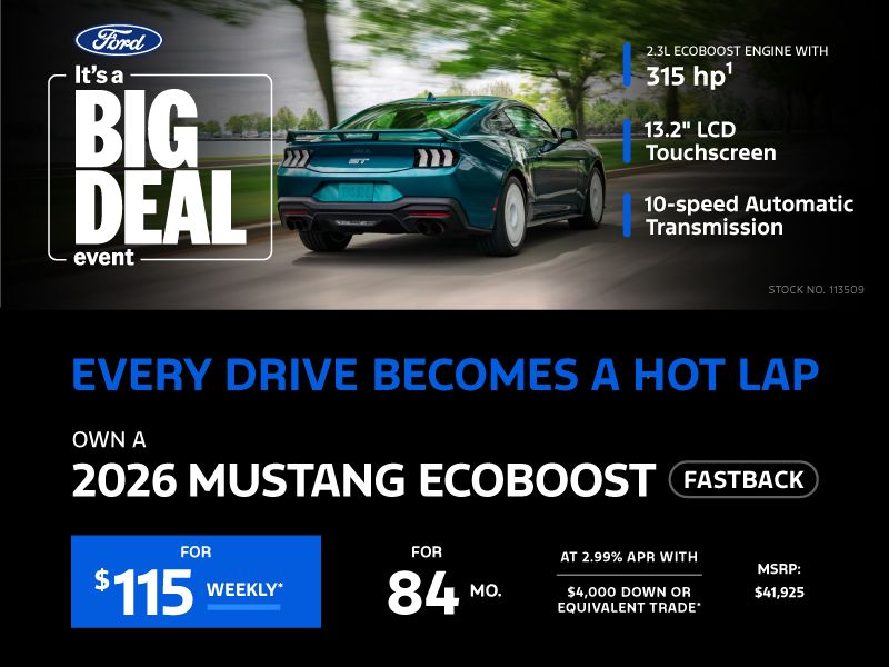 Own a 2026 Mustang EcoBoost Fastback for $115 weekly*