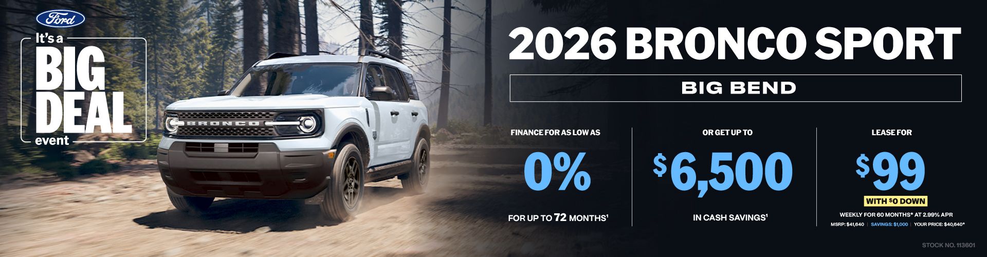 Lease a 2026 Bronco Sport Big Bend for $99 weekly*