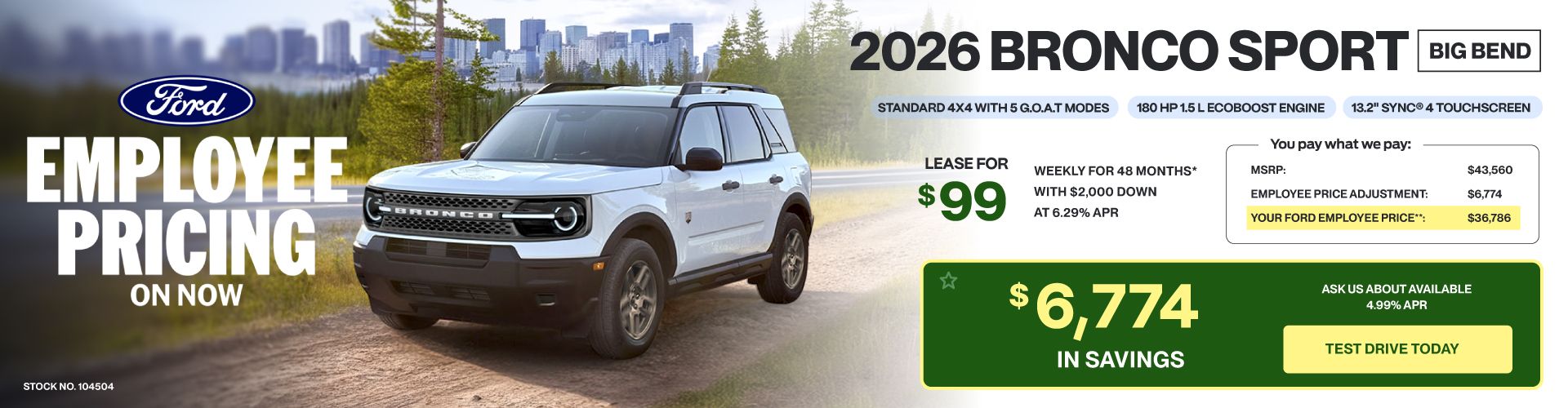 Lease a 2026 Bronco Sport Big Bend for $99 weekly*