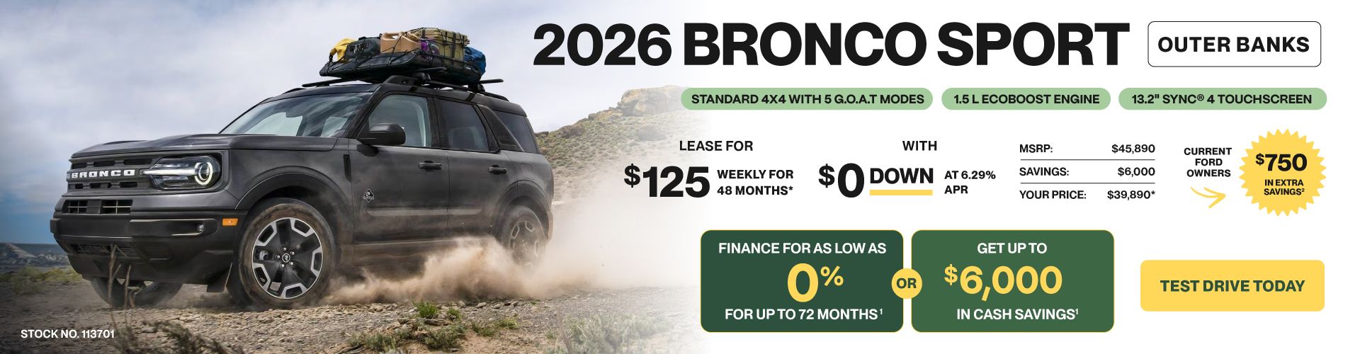 Lease a 2026 Bronco Sport Outer Banks for $125 weekly*