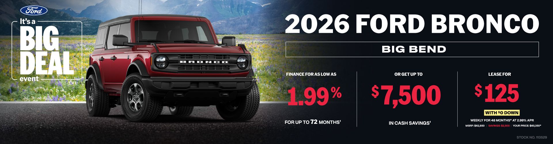 Lease a 2026 Ford Bronco Big Bend for $125 weekly*
