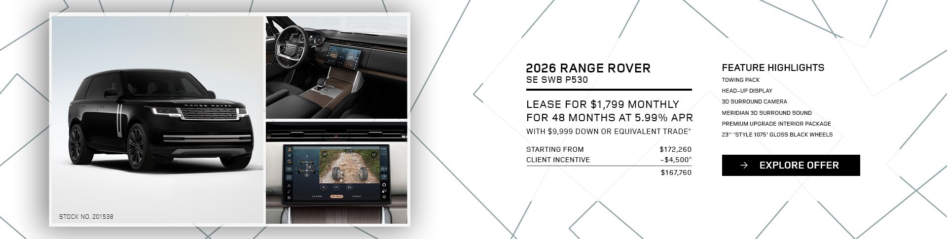 Lease a 2026 Range Rover SE SWB P530 for $1,799 monthly*
