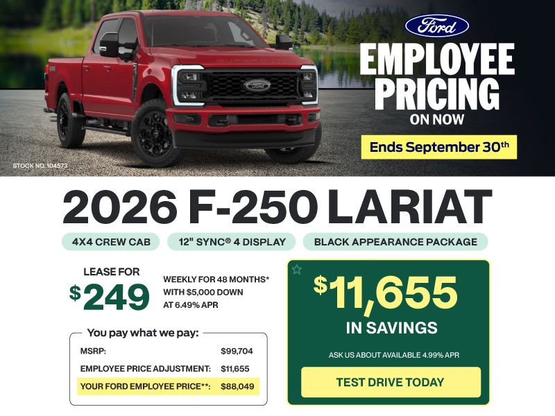 Lease a 2026 Ford Super Duty F-250 SRW Lariat 4X4 Crew Cab for $249 weekly*