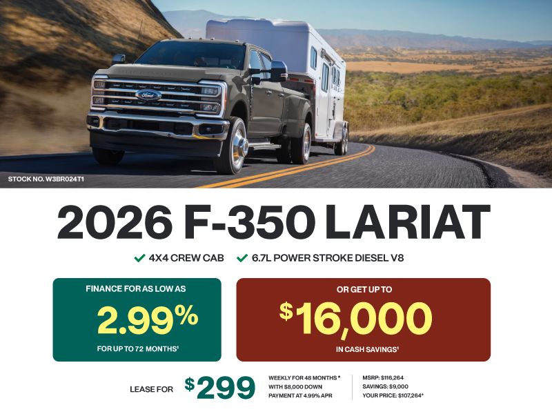 Lease a 2026 Ford Super Duty F-350 SRW Lariat 4X4 Crew Cab for $299 weekly*