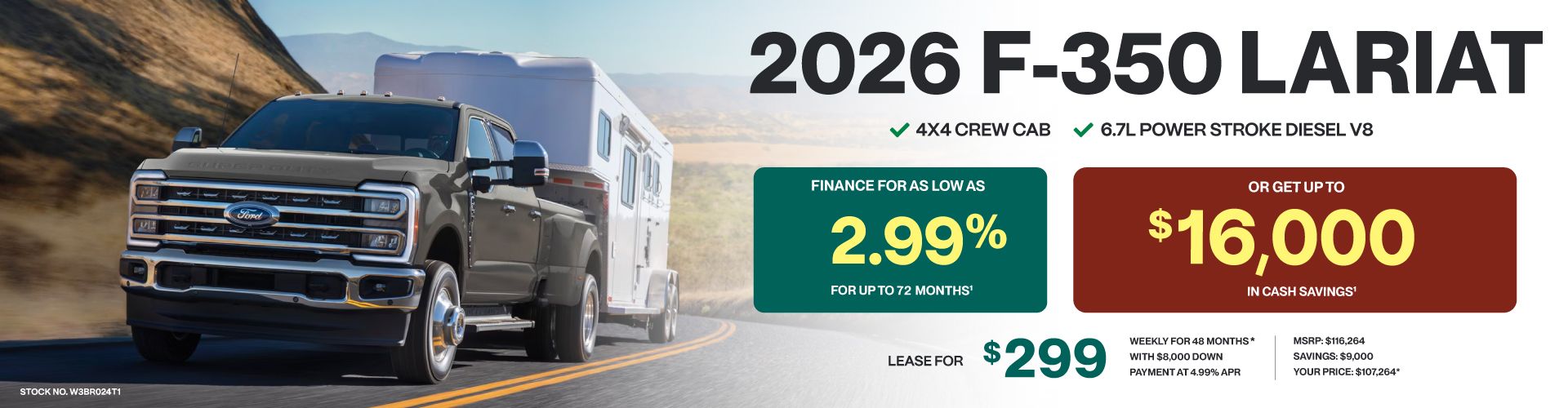 Lease a 2026 Ford Super Duty F-350 SRW Lariat 4X4 Crew Cab for $299 weekly*