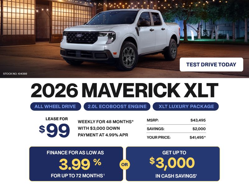Lease a 2026 Maverick XLT AWD for $99 weekly*