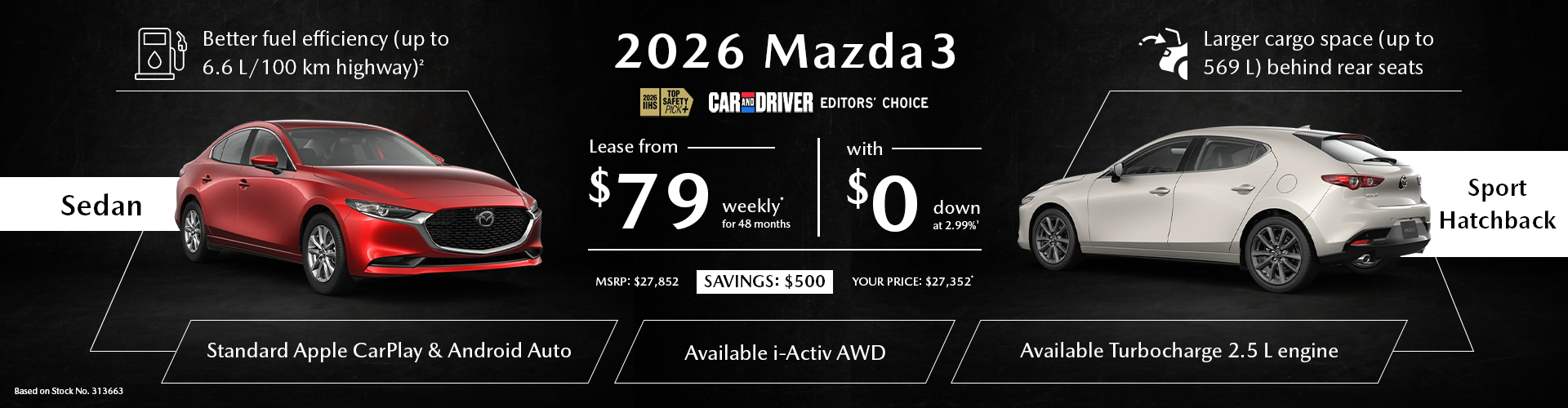 Lease a 2026 Mazda3 from $79 per week*