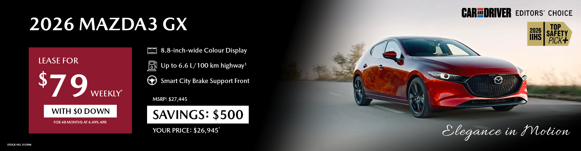 Lease a 2026 Mazda3 GX FWD for $79*