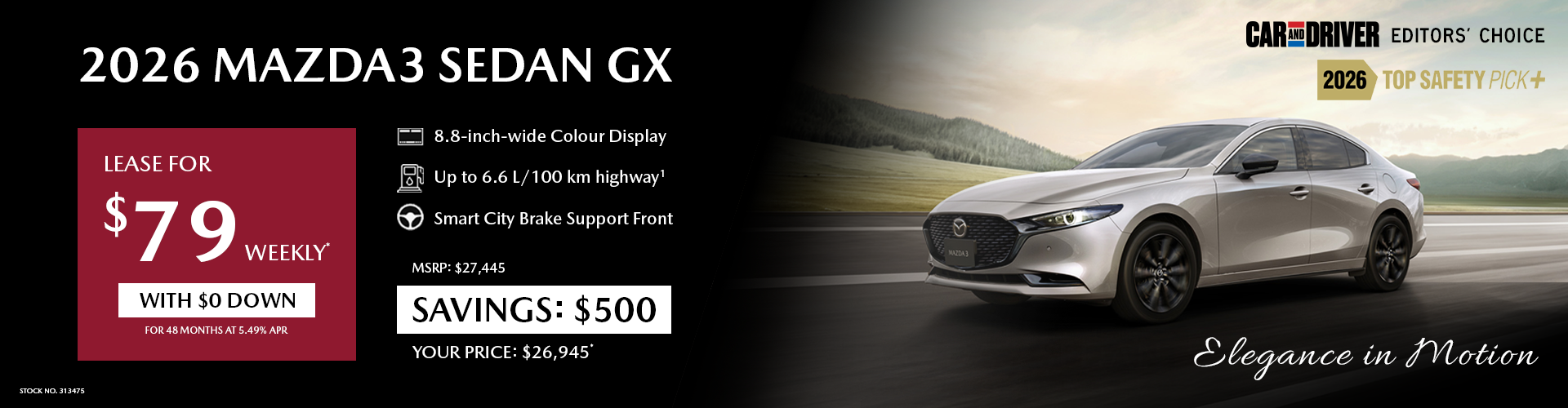 Lease a 2026 Mazda3 Sedan GX FWD for $79*
