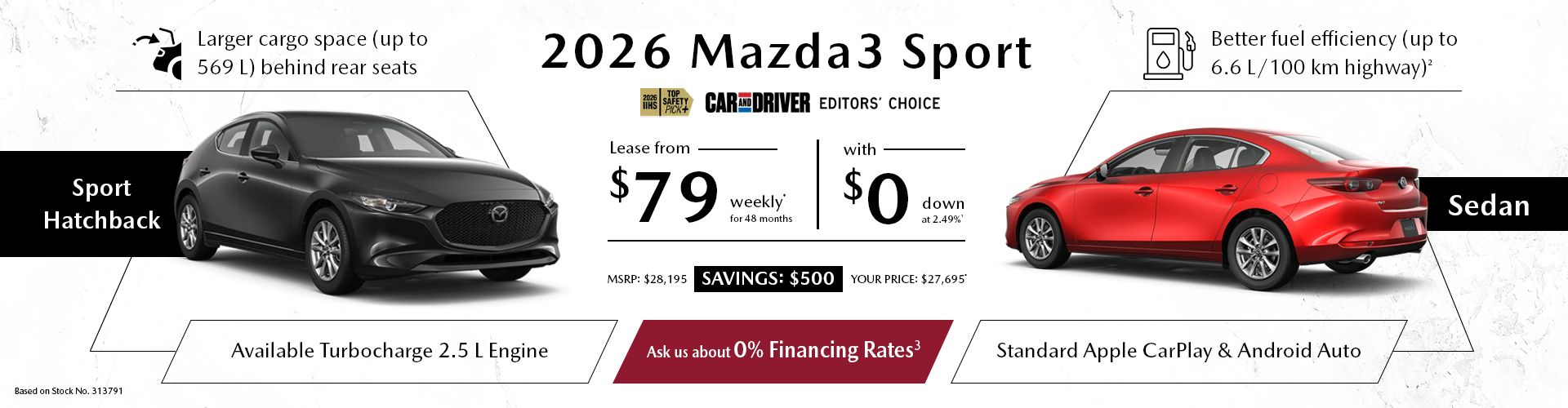 Lease a 2026 Mazda3 Sport GX from $79 per week*