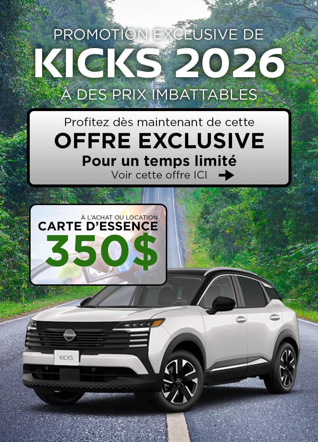 Promotion de Nissan Kicks à partir de 99$\semaine chez Coupal & Brassard Nissan!
