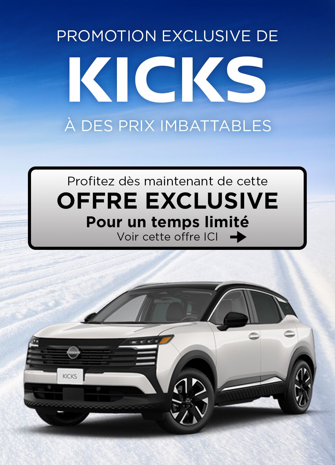Promotion de Nissan Kicks à partir de 398$\mois chez Coupal & Brassard Nissan!