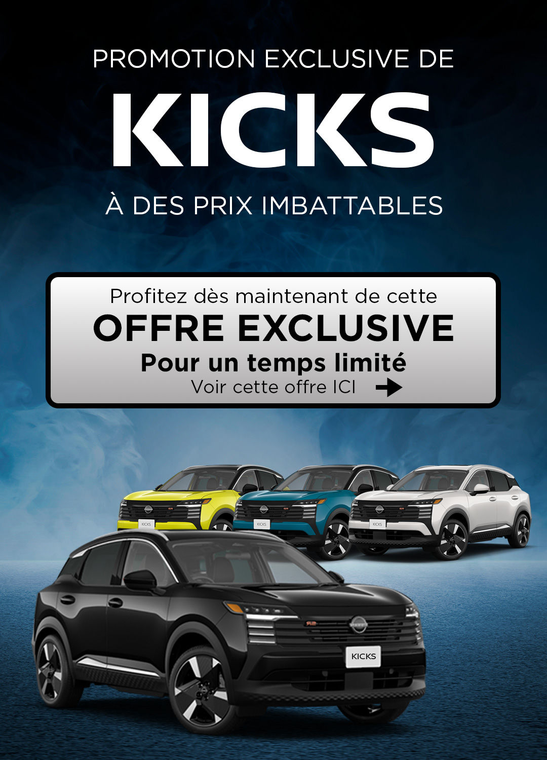 Promotion de Nissan Kicks  partir de 85$/sem chez Coupal & Brassard Nissan!