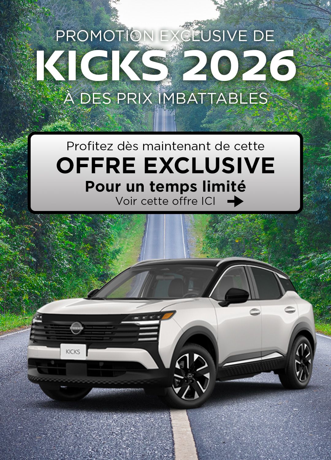 Promotion de Nissan Kicks à partir de 99$\semaine chez Coupal & Brassard Nissan!