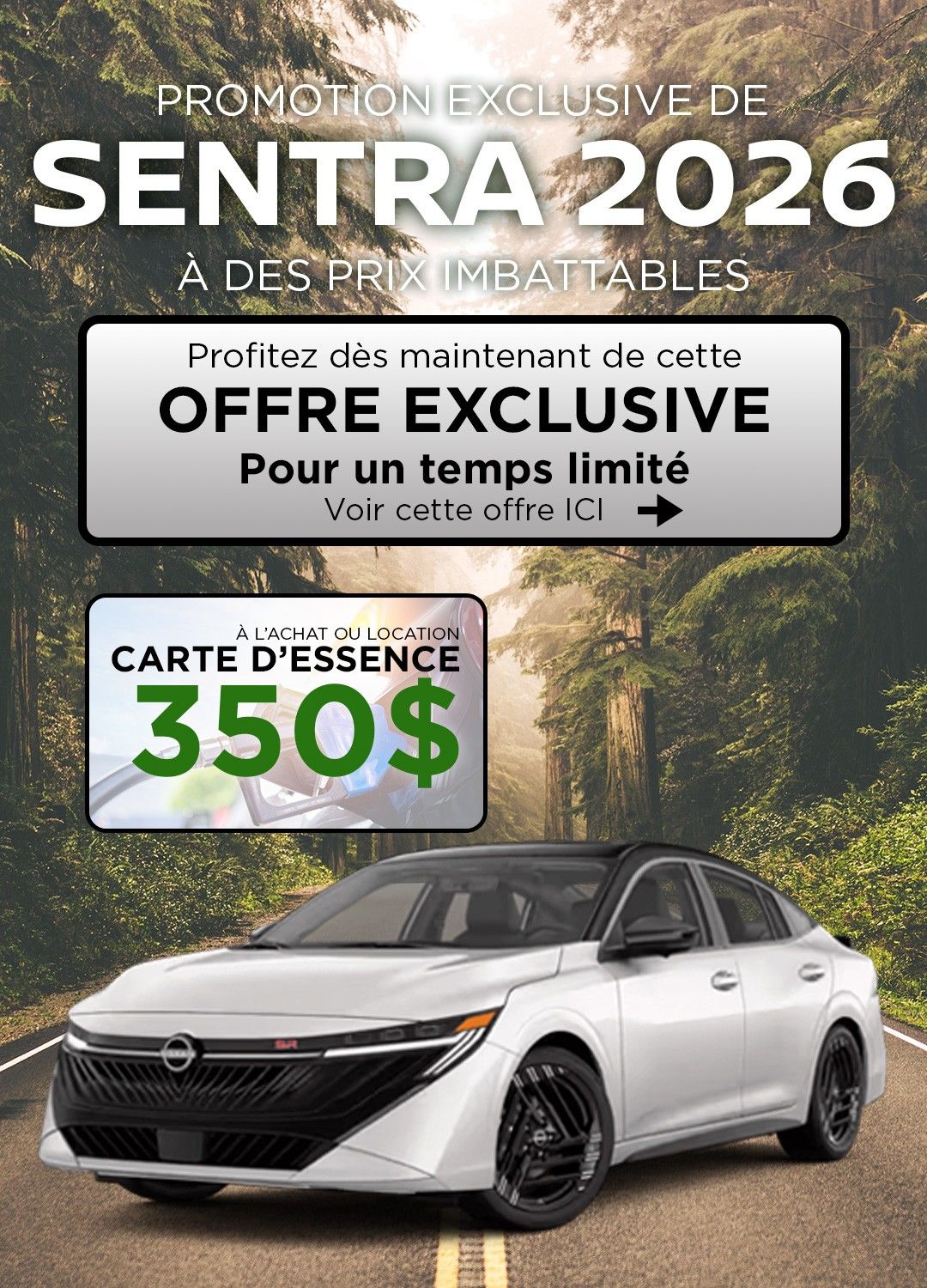 Promotion de Nissan Sentra SV ensemble toit 2025 (95$/semaine) + pneus d'hiver inclus chez Coupal Brassard Nissan!