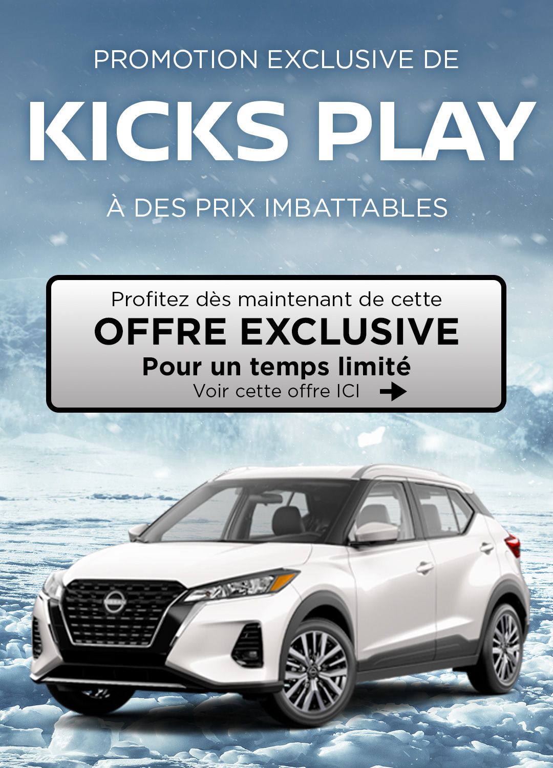 Promotion de Nissan Kicks Play à partir de 84$/sem chez Coupal & Brassard Nissan!