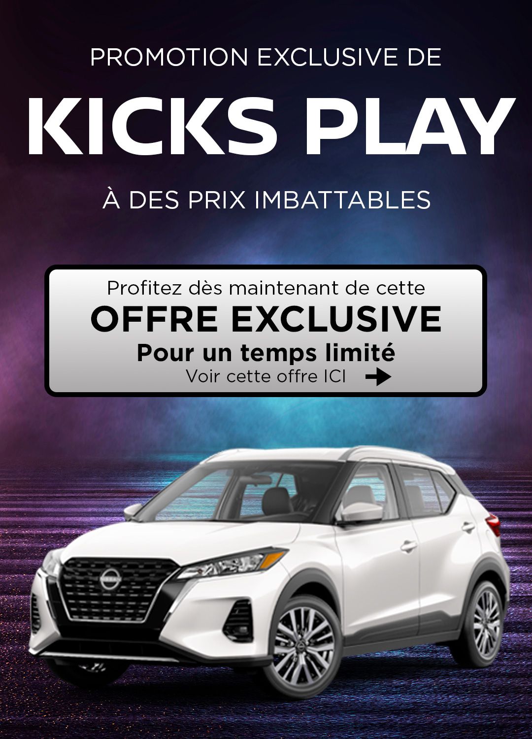 Promotion de Nissan Kicks Play à partir de 75$/sem chez Coupal & Brassard Nissan!