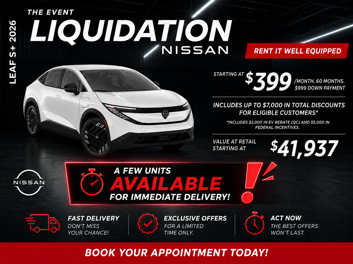 2026 Nissan LEAF S PLUS Promotion Starting at Only $399/Month at Coupal & Brassard Nissan!