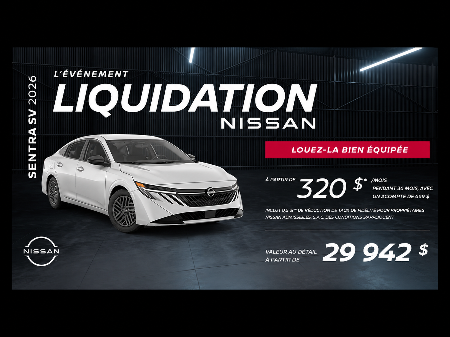 Promotion de la Nissan Sentra a partir de 320$ par mois chez Coupal Brassard!