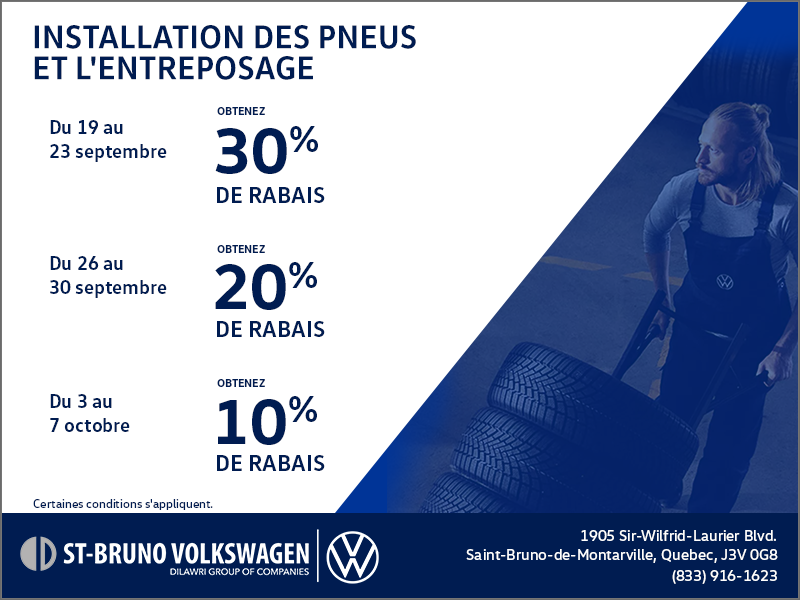 Obtenez une réduction pour l'installation et l'entreposage des pneus !