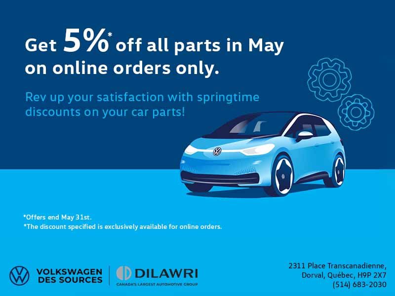 Get 5%* off all parts in May on online orders only.