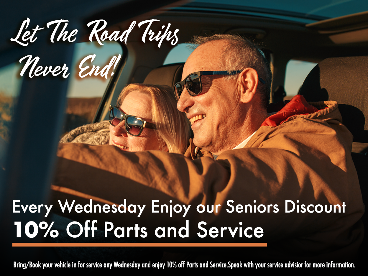 Every Wednesday 10% Seniors Discount on Parts and Service.