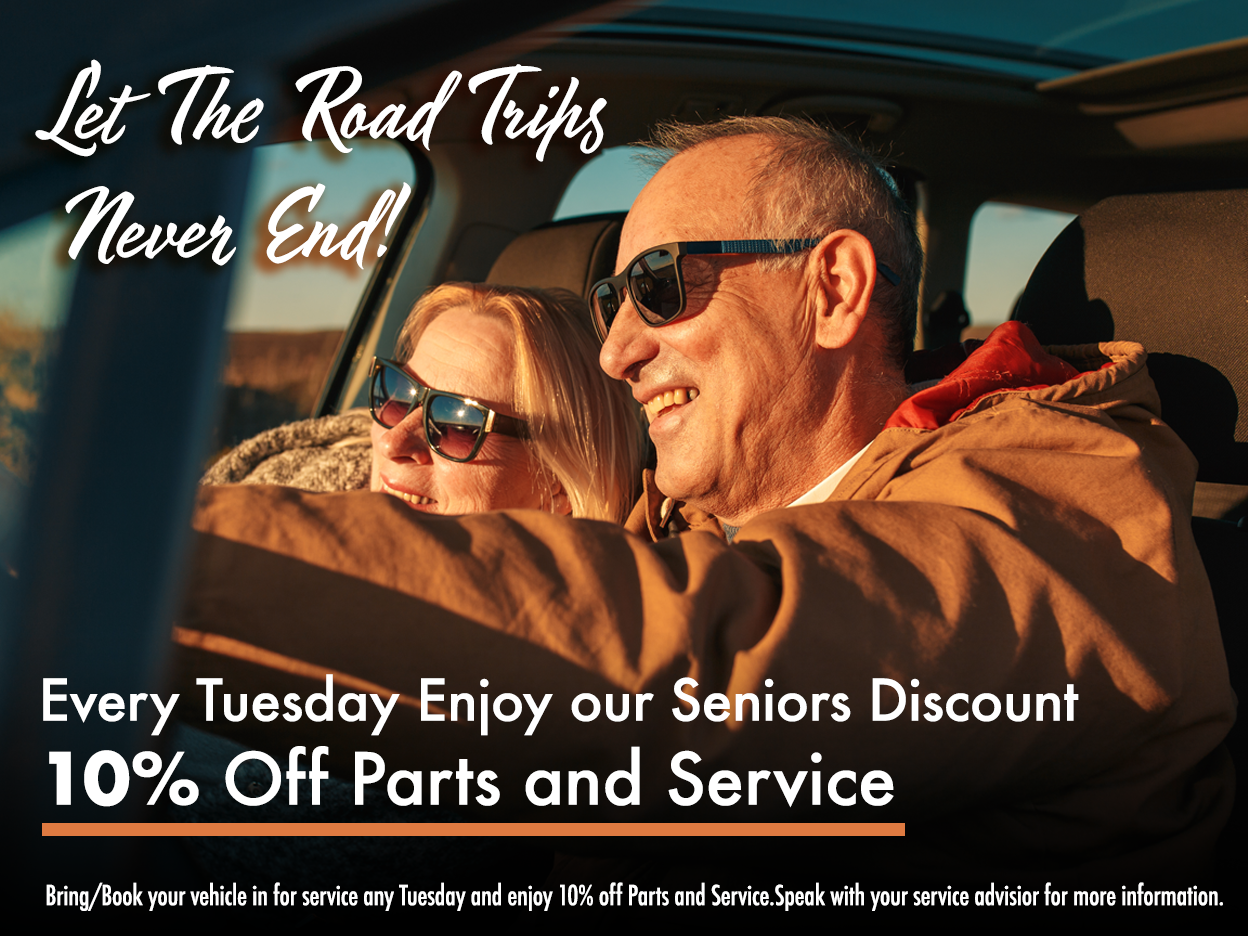 Every Wednesday 10% Seniors Discount on Parts and Service.