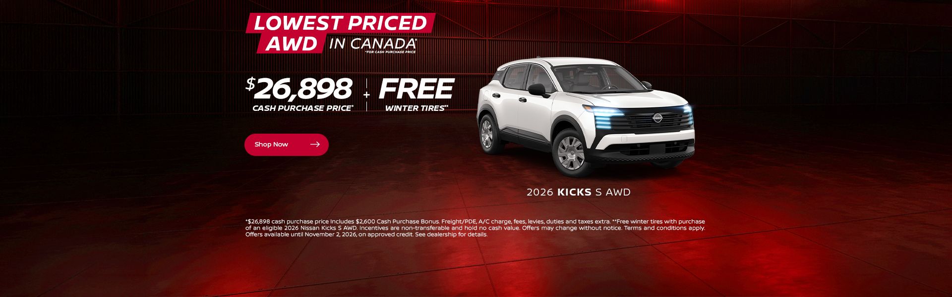 Lowest Priced AWD in Canada | 2026 Kicks S AWD