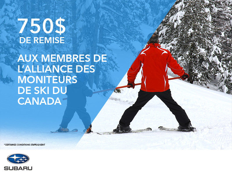 750$ de remise aux membres de l’Alliance des moniteurs de ski du Canada