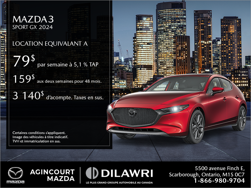 Procurez-vous la Mazda3 Sport 2024 dès aujourd'hui!