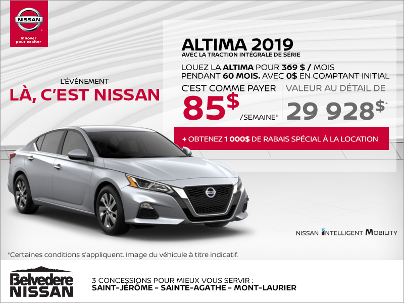 Obtenez la Nissan Altima 2019 dès aujourd'hui!