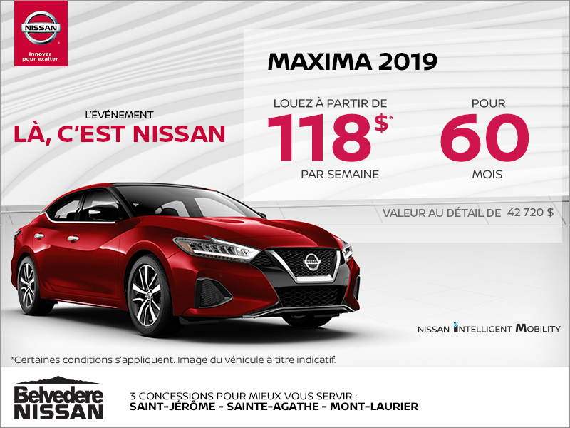 Obtenez la Nissan Maxima 2019 dès aujourd'hui!