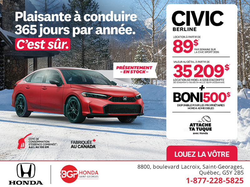 Obtenez le Honda Civic Berline 2026 !