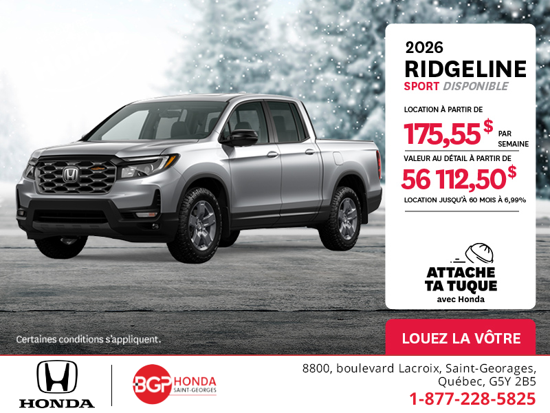 Obtenez le Honda Ridgeline 2026 !