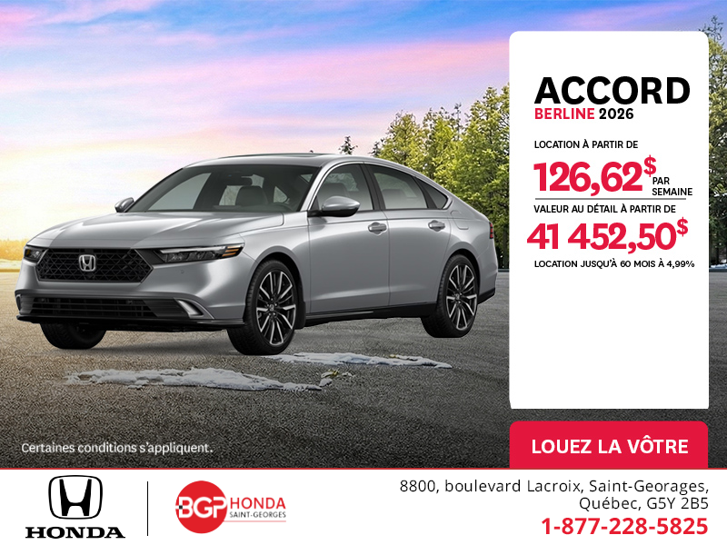 Obtenez la Honda Accord 2026 !