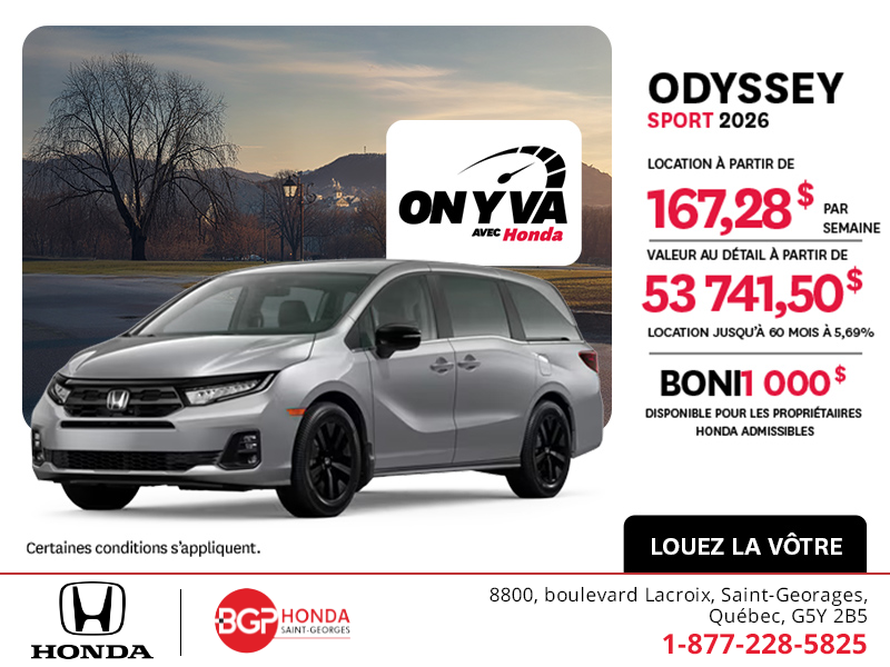 Obtenez la Honda Odyssey 2026 !