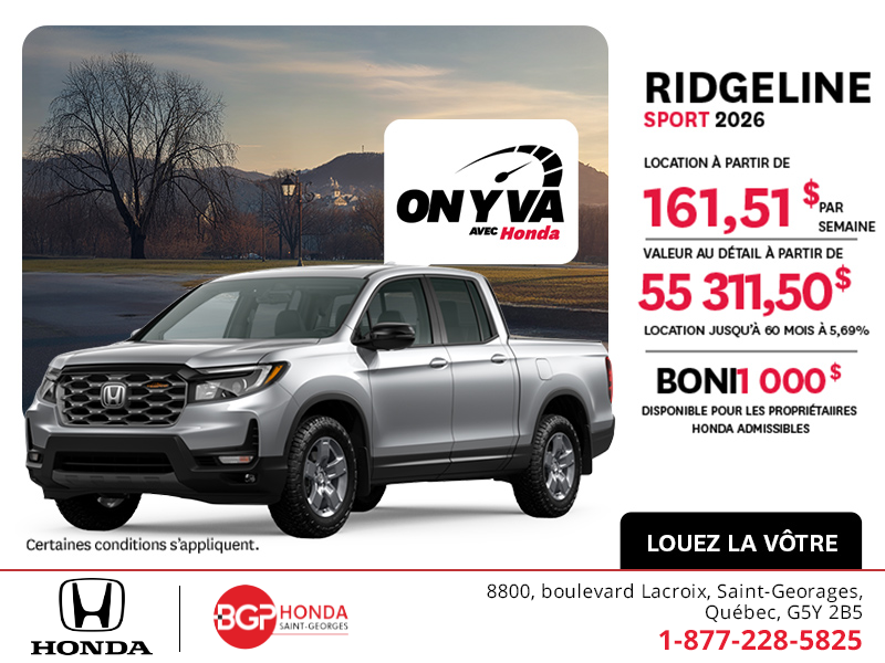 Obtenez le Honda Ridgeline 2026 !