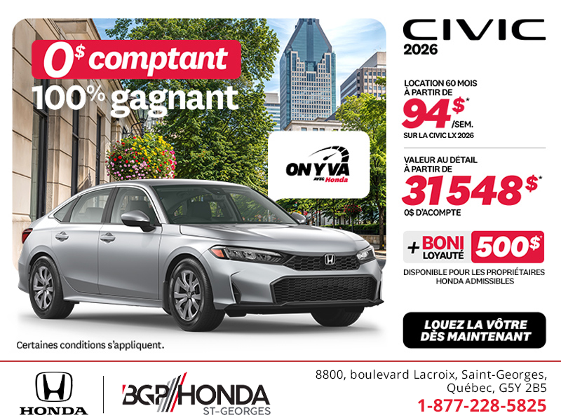 Obtenez la Honda Civic 2026 !