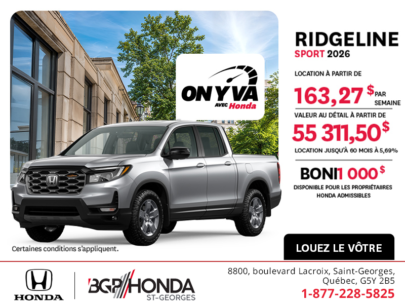 Obtenez la Honda Ridgeline 2026 !