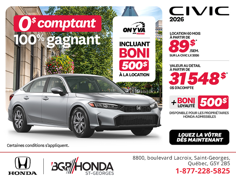 Obtenez la Honda Civic 2026 !