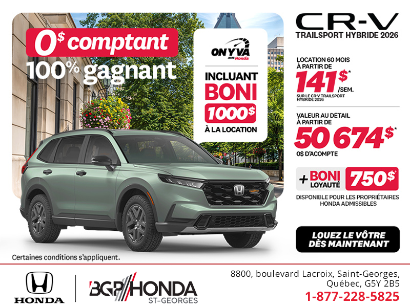 Obtenez la Honda CR-V Hybride 2026!