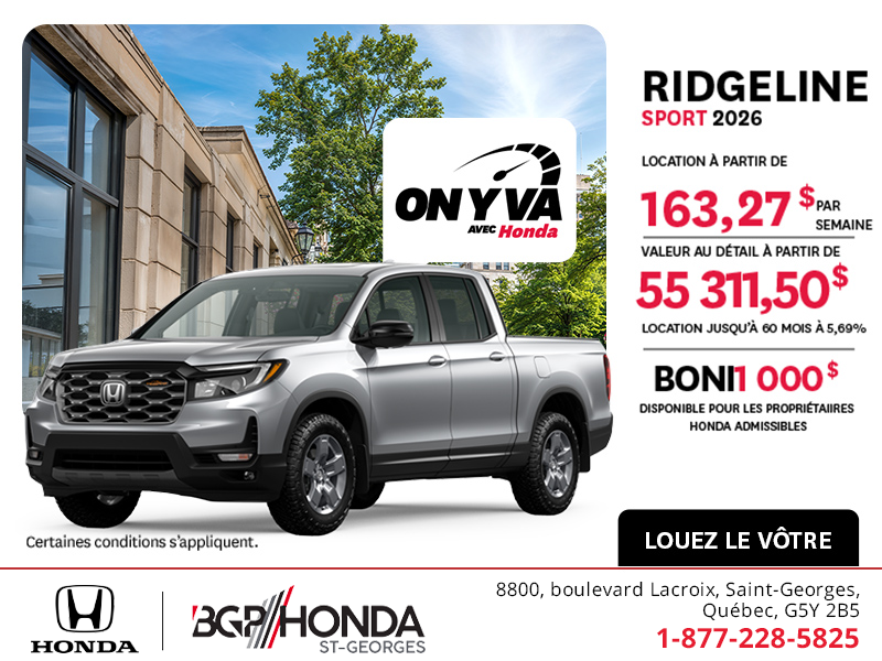 Obtenez la Honda Ridgeline 2026 !