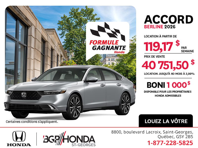 Obtenez la Honda Accord 2026 !